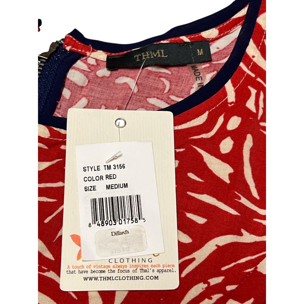 THML Clothing Red White Print Flounce Hem Dress Size Medium - Picture 4 of 6